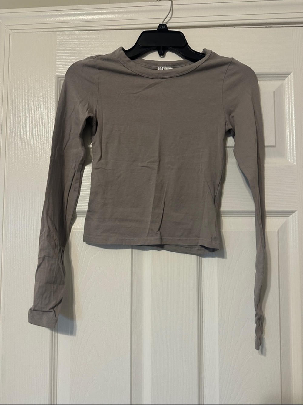 Divided Long-Sleeve Crewneck Top in Gray